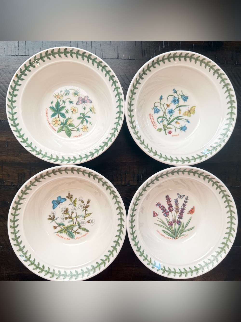 NWT Portmeirion Botanic Garden Floral 6” Ceramic Soup/Oatmeal Bowl Set of 4